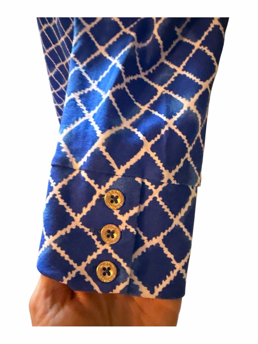 Lilly Pulitzer Dress Blue & White Lattice Print Button-Front Pop Over - Picture 6 of 8
